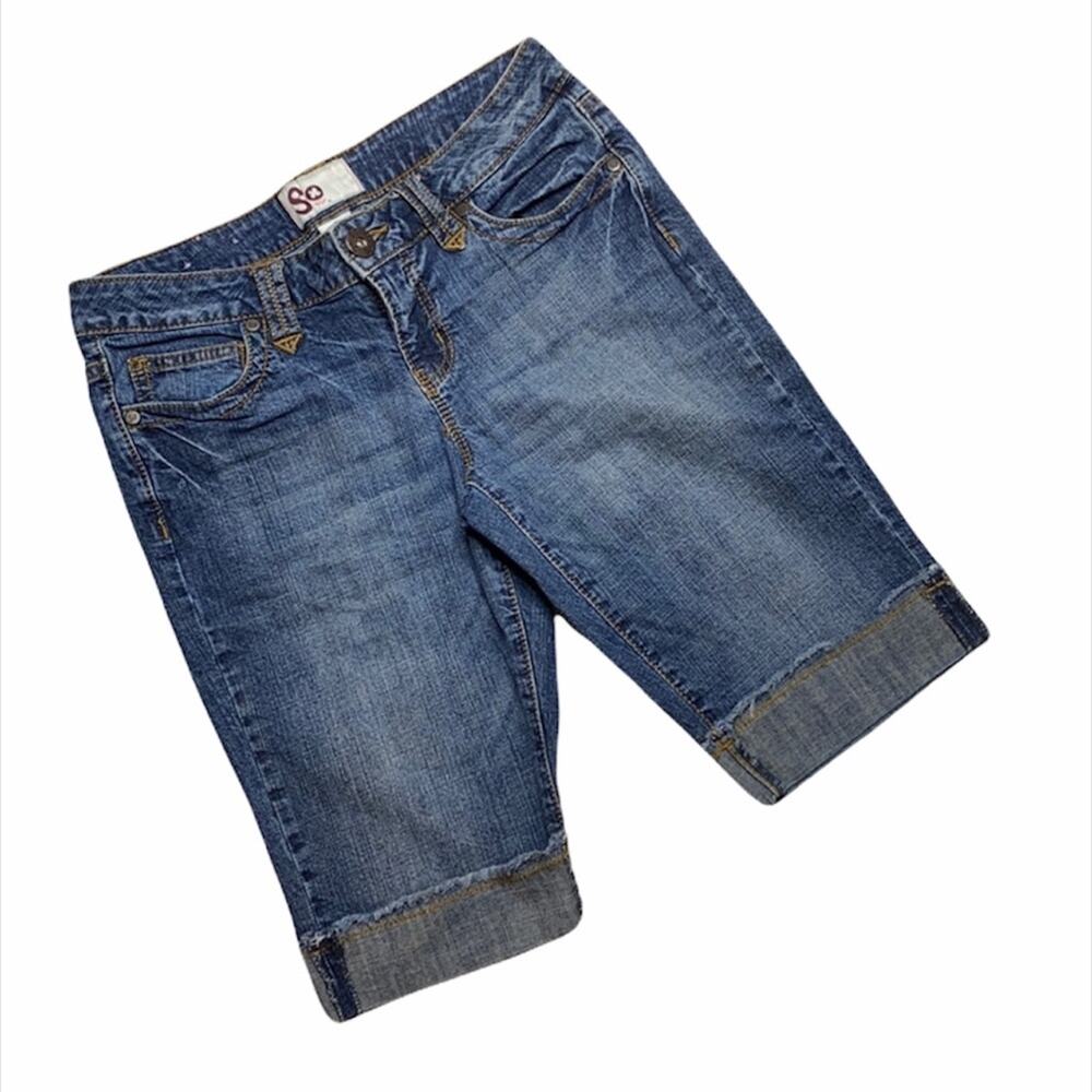 Bermuda Long Denim Shorts Capris Dark Wash W4